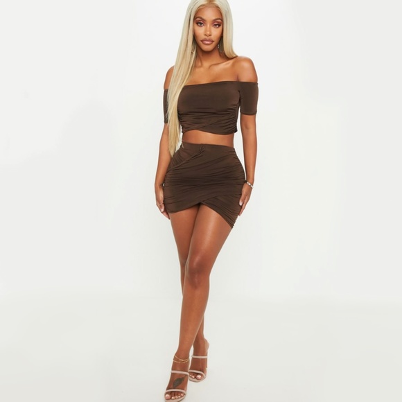 PrettyLittleThing Dresses & Skirts - Shape Chocolate Brown Ruched Mini Skirt